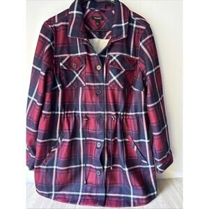 Torrid Plaid Flannel Shacket Button Up Pockets Cinched‎ Waist Berry Size 2